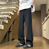 New pure black skinny skinny trousers for men in the spring of 2025. Large-sized, versatile, slightly flared, high-end casual pants details Picture